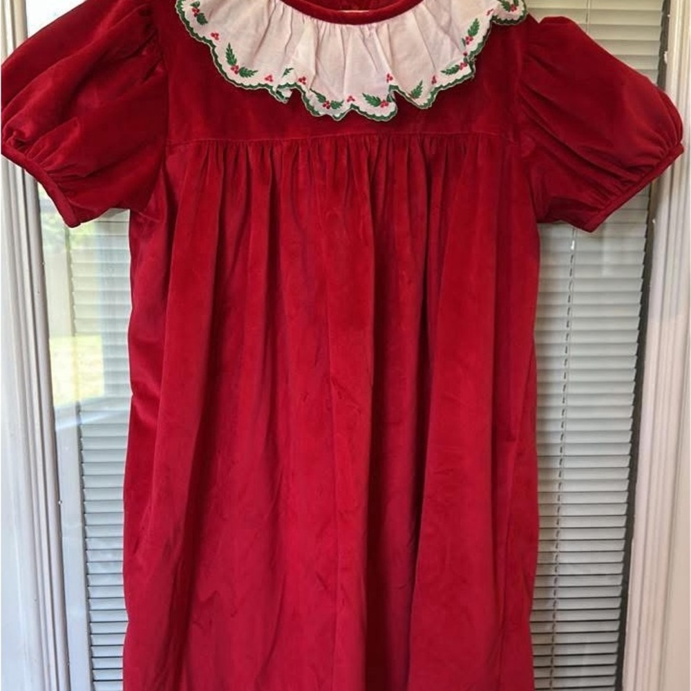 Red Velvet Dress with Embroidered Collar
